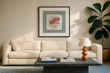Autumn in Bloom IX by Lisa Audit. Displayed in a glass frame with matte in a clean modern living room. Available as an archival giclee rolled canvas, fine art paper, or poster print. SKU 45628a.