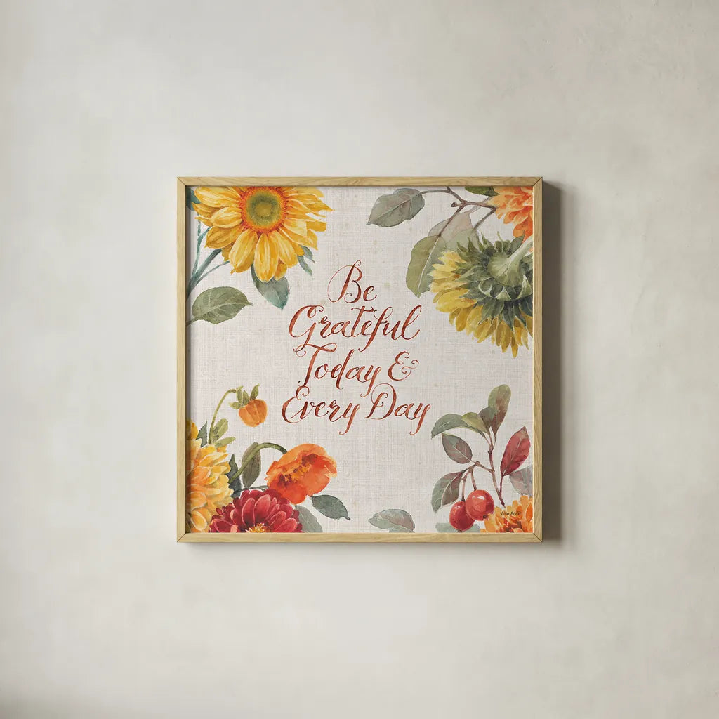 Autumn in Bloom V by Lisa Audit. Shown in a natural wood glass frame for a timeless modern aesthetic. Available as an archival giclee rolled canvas, fine art paper, or poster print. SKU 45254a.