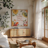 Autumn in Bloom V by Lisa Audit. Shown in a natural wood frame in a cozy modern living room. Available as an archival giclee rolled canvas, fine art paper, or poster print. SKU 45254a.