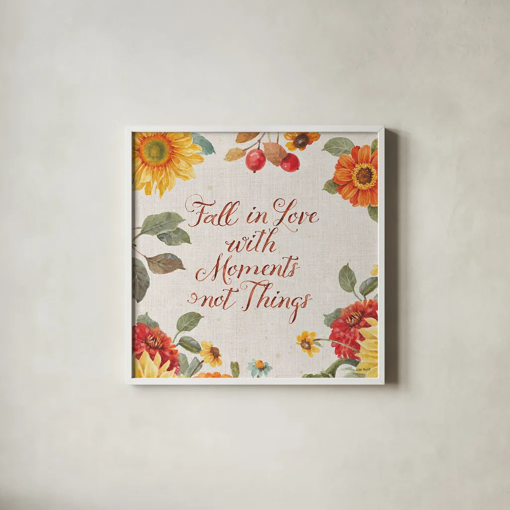 Autumn in Bloom VI by Lisa Audit. Shown in a crisp white glass frame for a clean and minimalist style. Available as an archival giclee rolled canvas, fine art paper, or poster print. SKU 45255a.