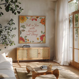 Autumn in Bloom VI by Lisa Audit. Shown in a natural wood frame in a cozy modern living room. Available as an archival giclee rolled canvas, fine art paper, or poster print. SKU 45255a.