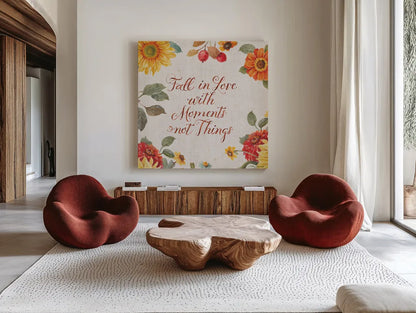 Autumn in Bloom VI by Lisa Audit. Shown as extra-large giant wall art in a modern living room. Available as an archival giclee rolled canvas, fine art paper, or poster print. SKU 45255a.