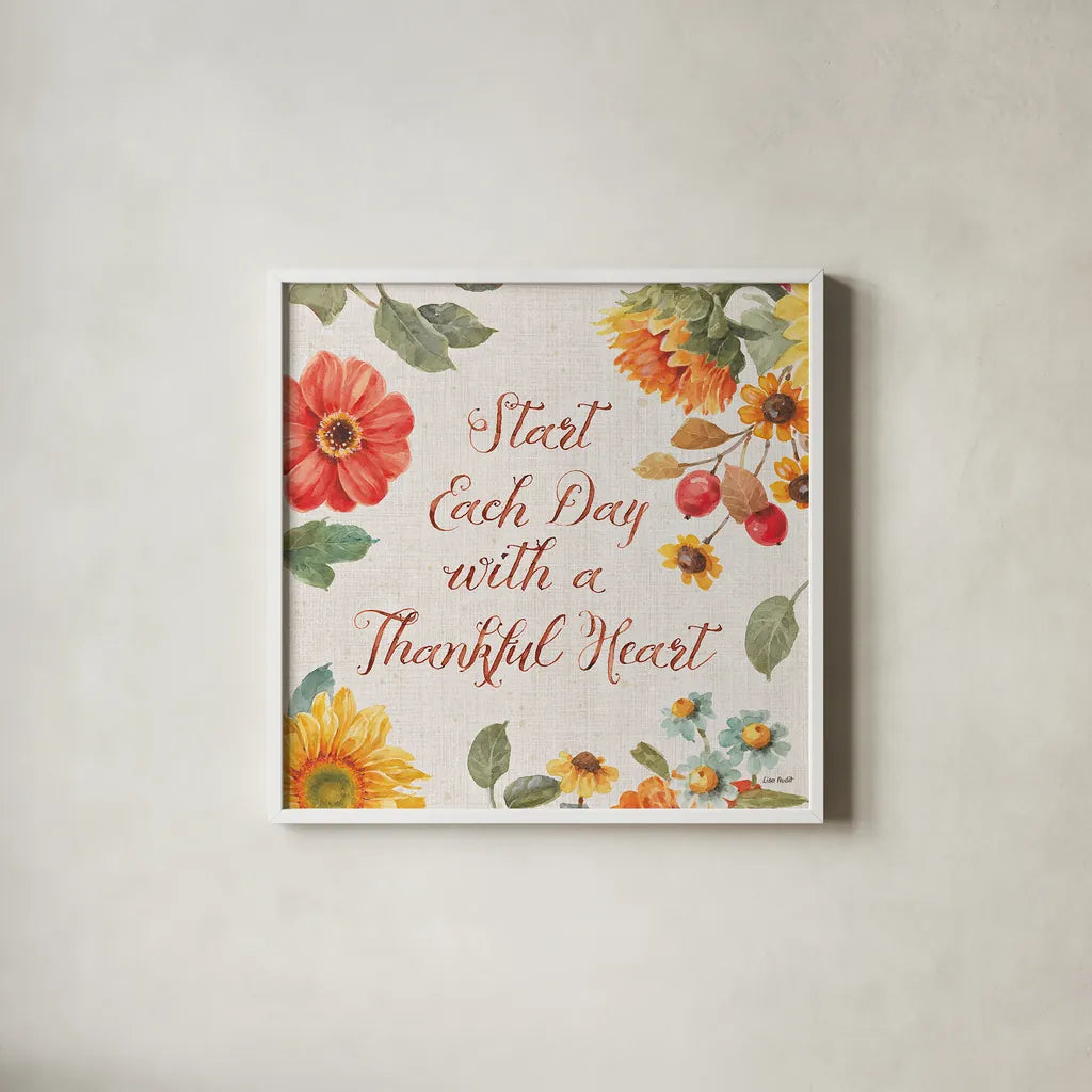 Autumn in Bloom VII by Lisa Audit. Shown in a crisp white glass frame for a clean and minimalist style. Available as an archival giclee rolled canvas, fine art paper, or poster print. SKU 45256a.