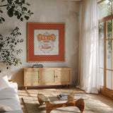 Autumn in Bloom VIII by Lisa Audit. Shown in a natural wood frame in a cozy modern living room. Available as an archival giclee rolled canvas, fine art paper, or poster print. SKU 45627a.