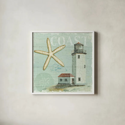 Beach House II by Lisa Audit. Shown in a crisp white glass frame for a clean and minimalist style. Available as an archival giclee rolled canvas, fine art paper, or poster print. SKU 14824a.