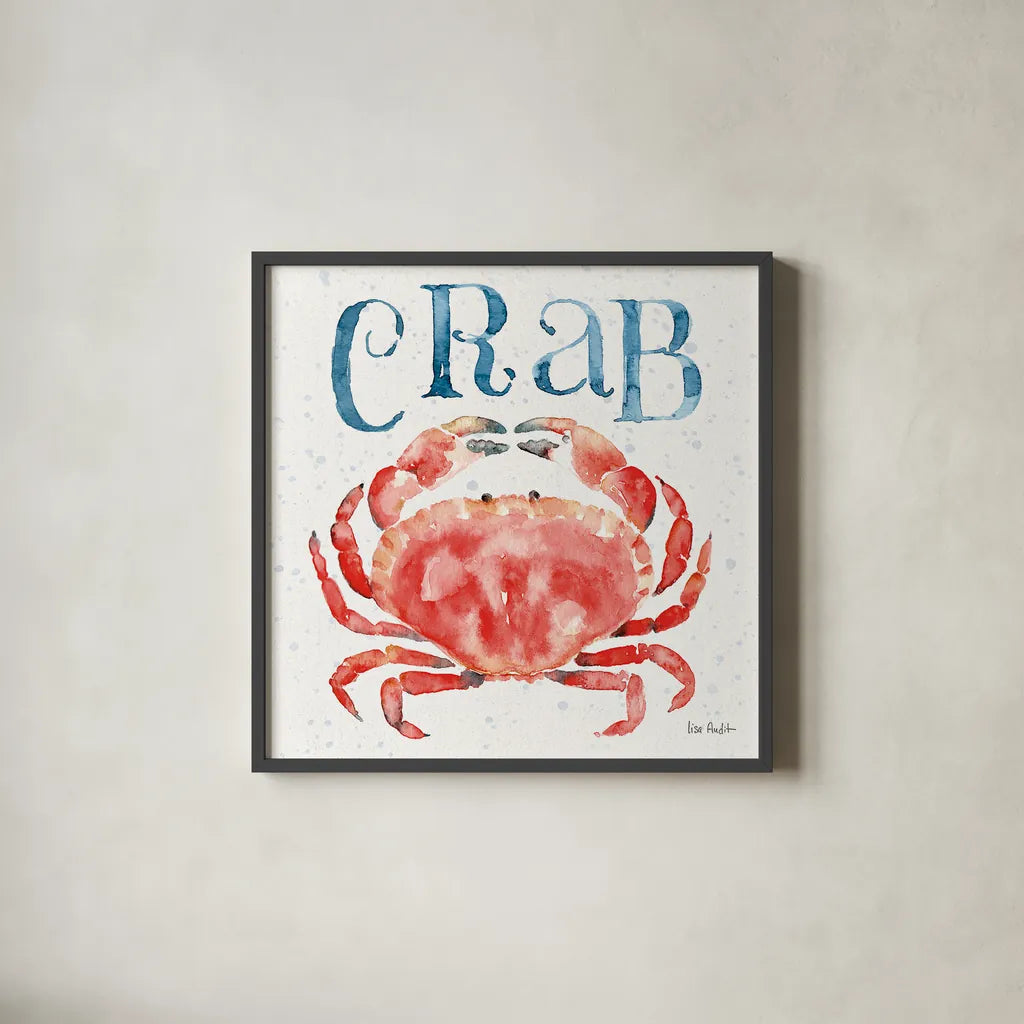 Beach House Kitchen III by Lisa Audit. Shown in a sleek black glass frame for a contemporary gallery look. Available as an archival giclee rolled canvas, fine art paper, or poster print. SKU 20761a.