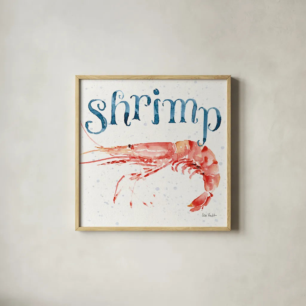 Beach House Kitchen IV by Lisa Audit. Shown in a natural wood glass frame for a timeless modern aesthetic. Available as an archival giclee rolled canvas, fine art paper, or poster print. SKU 20762a.