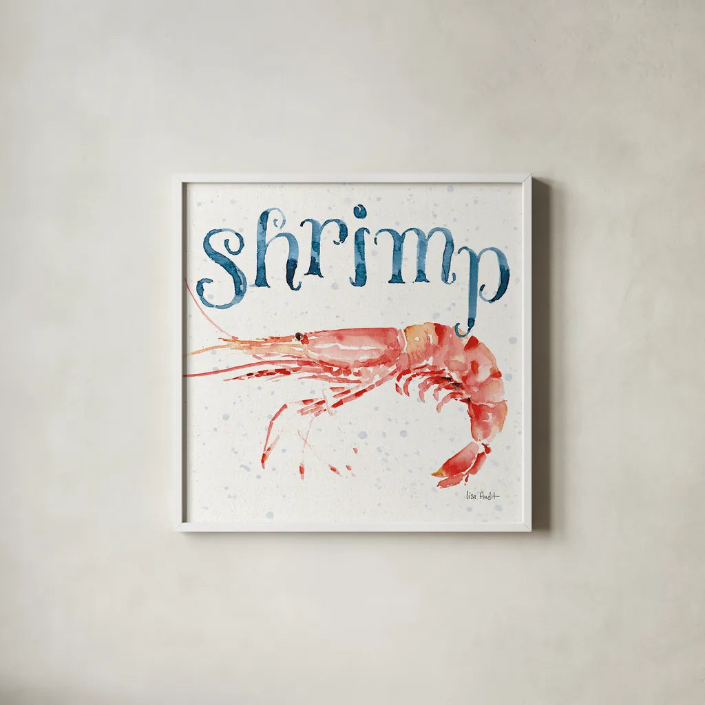 Beach House Kitchen IV by Lisa Audit. Shown in a crisp white glass frame for a clean and minimalist style. Available as an archival giclee rolled canvas, fine art paper, or poster print. SKU 20762a.