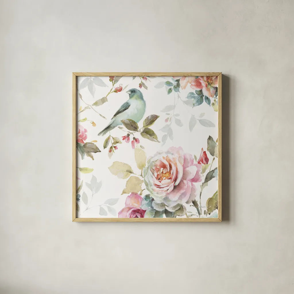 Beautiful Romance III Crop by Lisa Audit. Shown in a natural wood glass frame for a timeless modern aesthetic. Available as an archival giclee rolled canvas, fine art paper, or poster print. SKU 31019a.