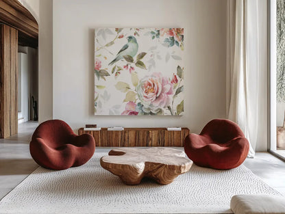 Beautiful Romance III Crop by Lisa Audit. Shown as extra-large giant wall art in a modern living room. Available as an archival giclee rolled canvas, fine art paper, or poster print. SKU 31019a.