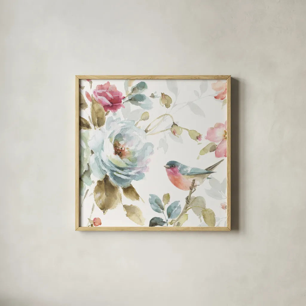 Beautiful Romance IV Crop by Lisa Audit. Shown in a natural wood glass frame for a timeless modern aesthetic. Available as an archival giclee rolled canvas, fine art paper, or poster print. SKU 31020a.