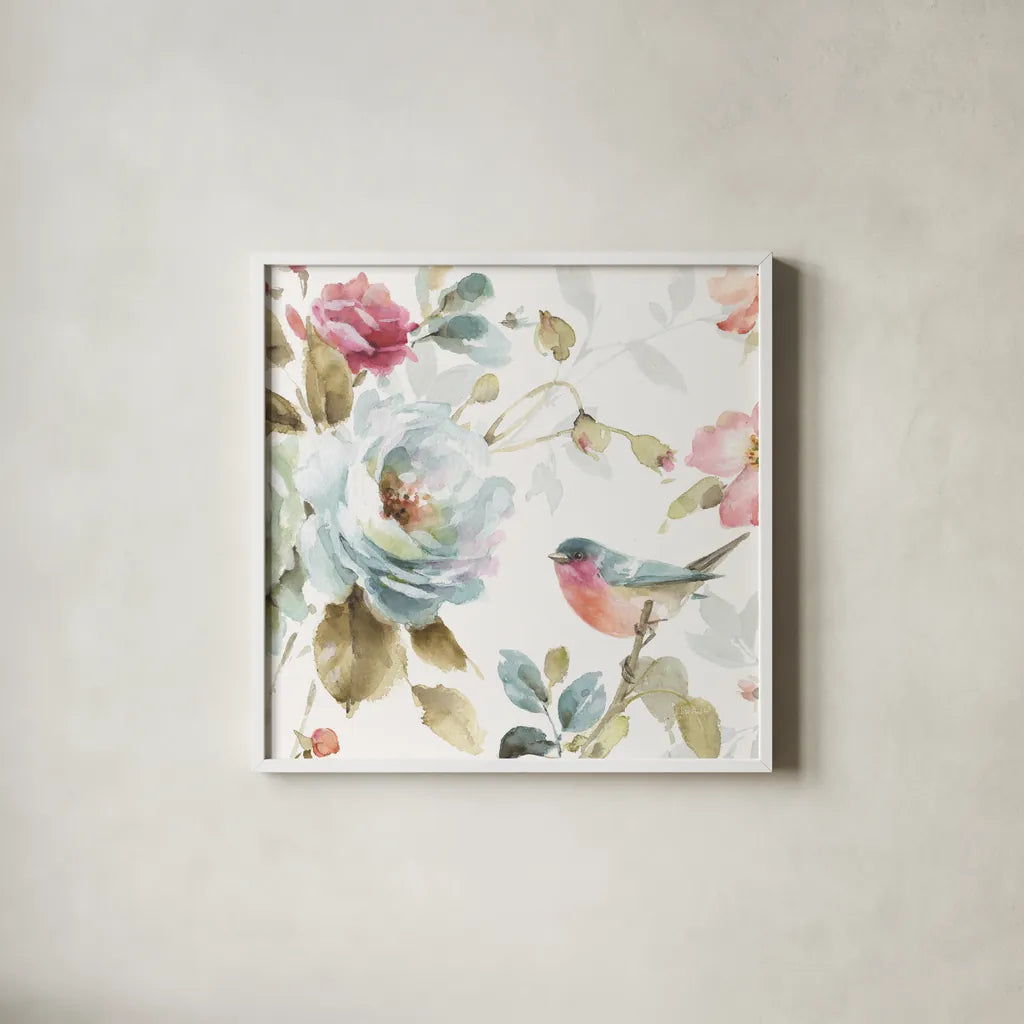 Beautiful Romance IV Crop by Lisa Audit. Shown in a crisp white glass frame for a clean and minimalist style. Available as an archival giclee rolled canvas, fine art paper, or poster print. SKU 31020a.