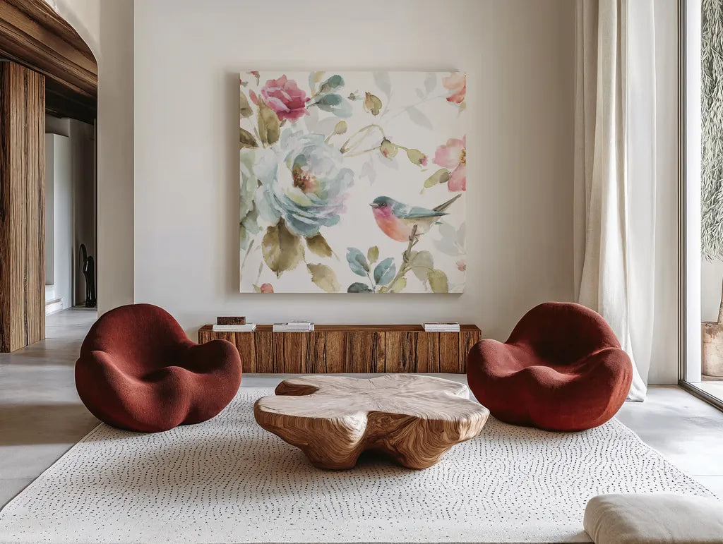 Beautiful Romance IV Crop by Lisa Audit. Shown as extra-large giant wall art in a modern living room. Available as an archival giclee rolled canvas, fine art paper, or poster print. SKU 31020a.