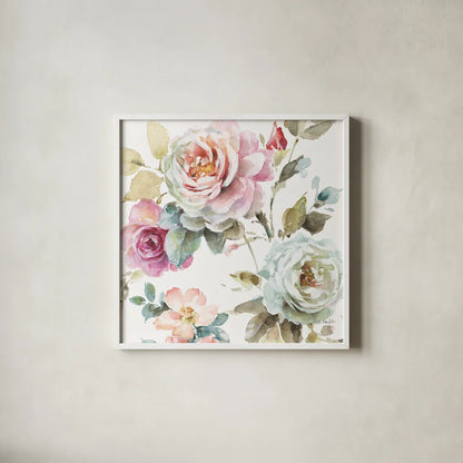 Beautiful Romance V by Lisa Audit. Shown in a crisp white glass frame for a clean and minimalist style. Available as an archival giclee rolled canvas, fine art paper, or poster print. SKU 31021a.