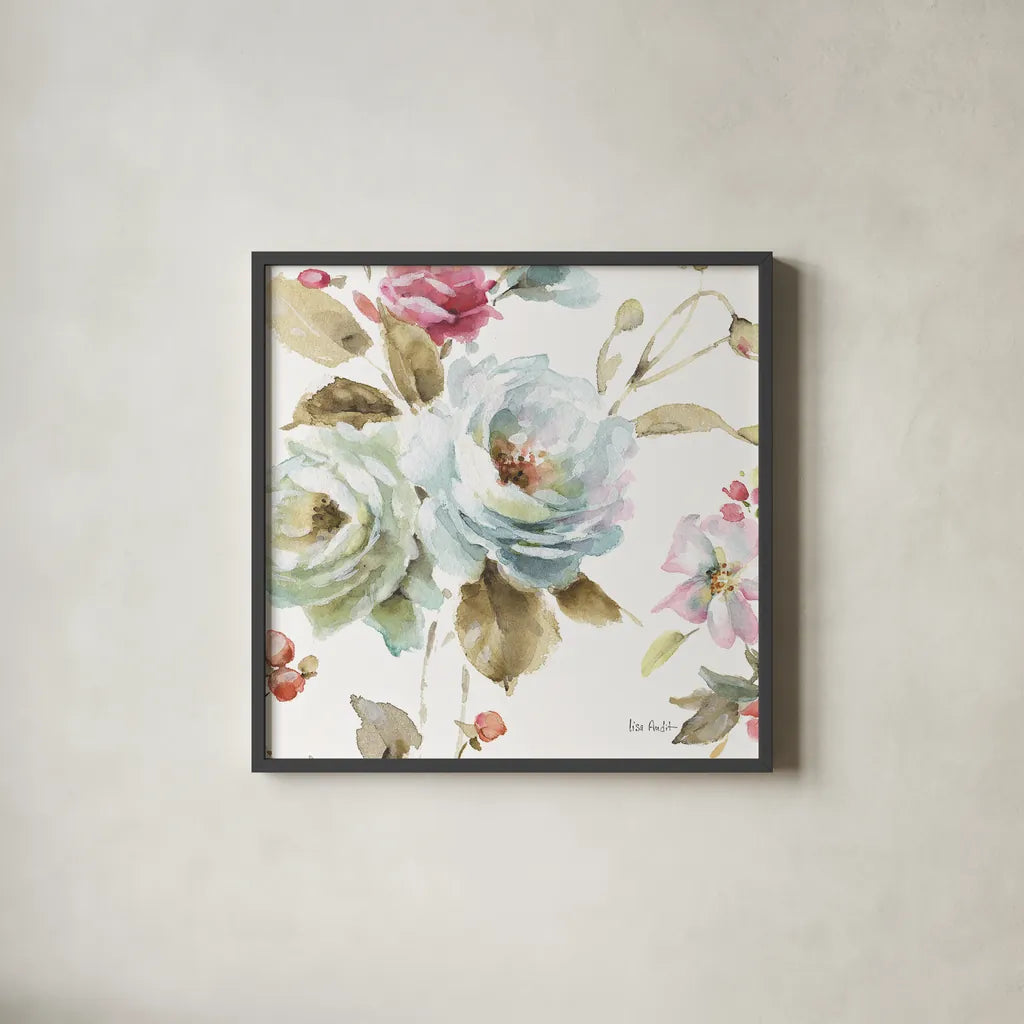 Beautiful Romance VI by Lisa Audit. Shown in a sleek black glass frame for a contemporary gallery look. Available as an archival giclee rolled canvas, fine art paper, or poster print. SKU 31022a.