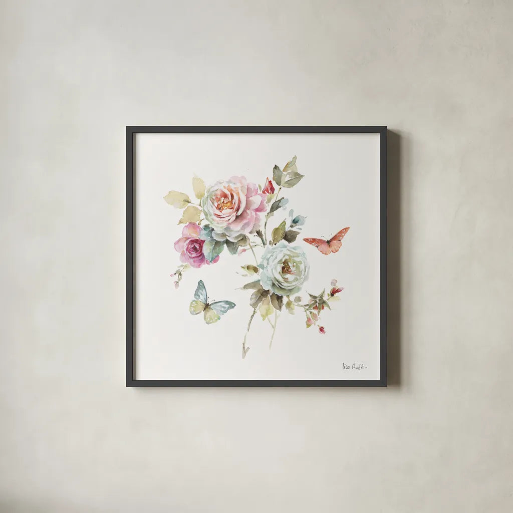Beautiful Romance VII by Lisa Audit. Shown in a sleek black glass frame for a contemporary gallery look. Available as an archival giclee rolled canvas, fine art paper, or poster print. SKU 31023a.