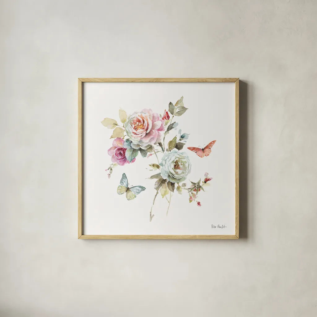 Beautiful Romance VII by Lisa Audit. Shown in a natural wood glass frame for a timeless modern aesthetic. Available as an archival giclee rolled canvas, fine art paper, or poster print. SKU 31023a.