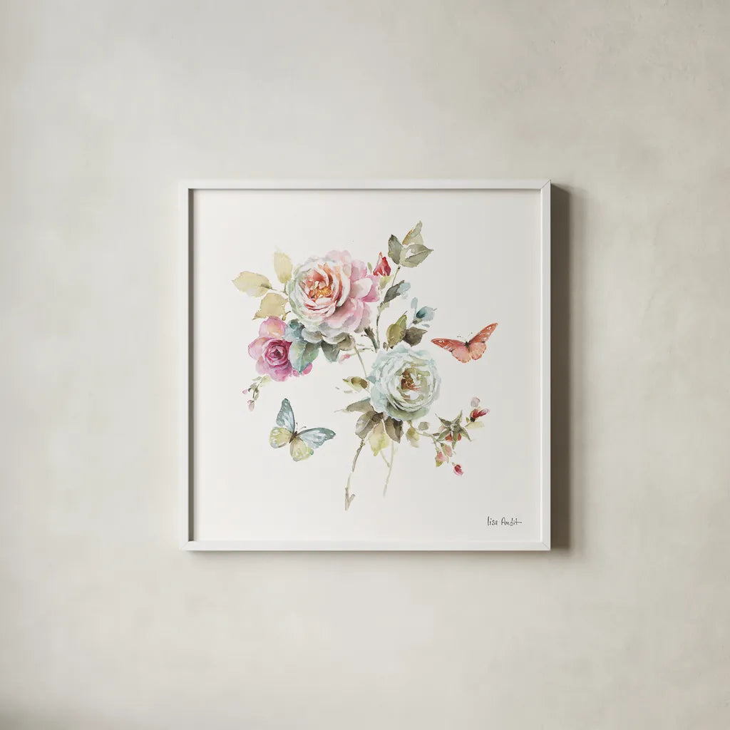 Beautiful Romance VII by Lisa Audit. Shown in a crisp white glass frame for a clean and minimalist style. Available as an archival giclee rolled canvas, fine art paper, or poster print. SKU 31023a.