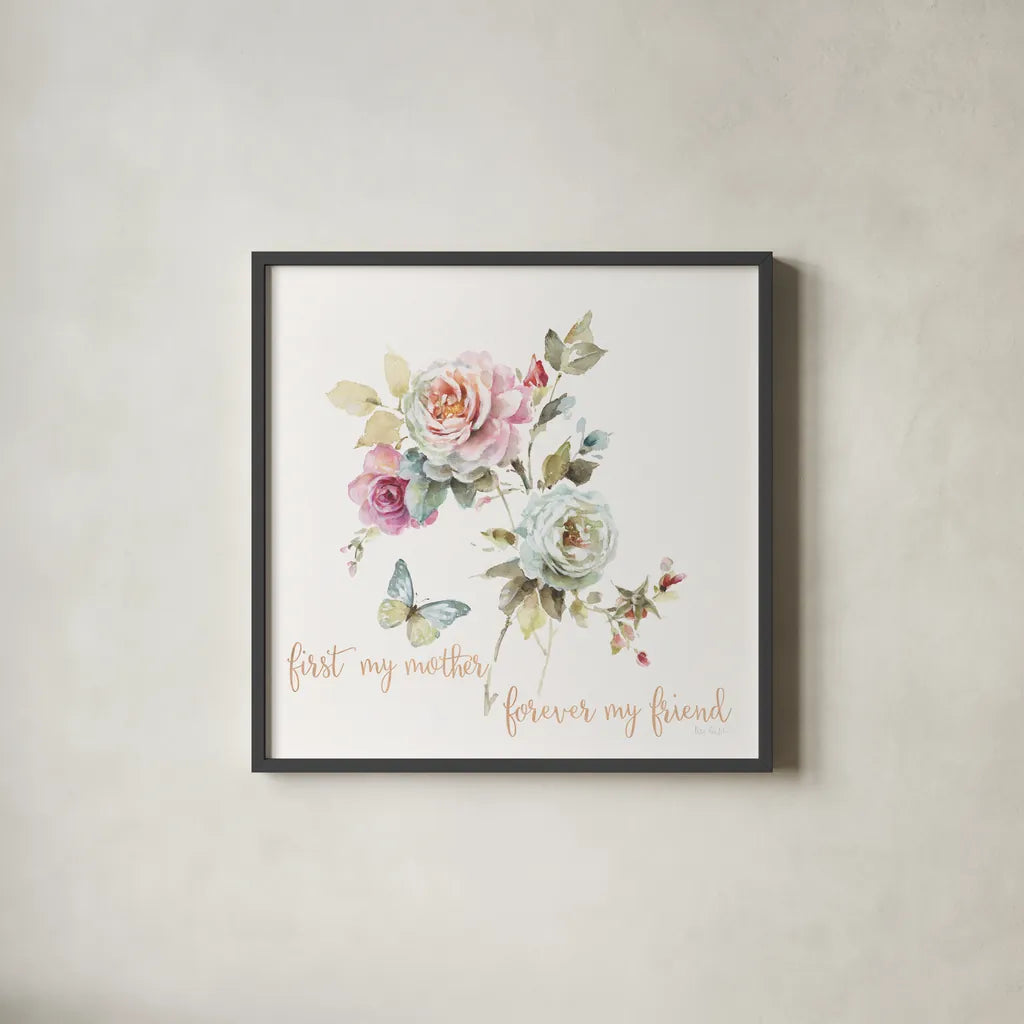 Beautiful Romance VII Mother by Lisa Audit. Shown in a sleek black glass frame for a contemporary gallery look. Available as an archival giclee rolled canvas, fine art paper, or poster print. SKU 41687a.