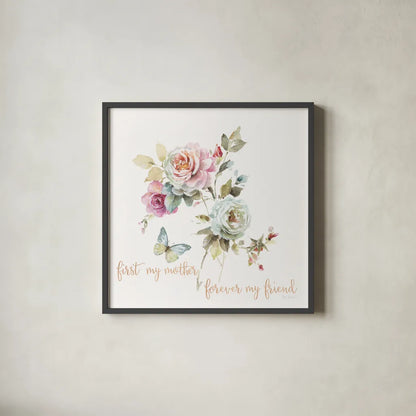 Beautiful Romance VII Mother by Lisa Audit. Shown in a sleek black glass frame for a contemporary gallery look. Available as an archival giclee rolled canvas, fine art paper, or poster print. SKU 41687a.
