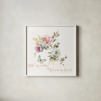 Beautiful Romance VII Mother by Lisa Audit. Shown in a crisp white glass frame for a clean and minimalist style. Available as an archival giclee rolled canvas, fine art paper, or poster print. SKU 41687a.