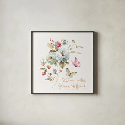 Beautiful Romance VIII Mother by Lisa Audit. Shown in a sleek black glass frame for a contemporary gallery look. Available as an archival giclee rolled canvas, fine art paper, or poster print. SKU 41688a.