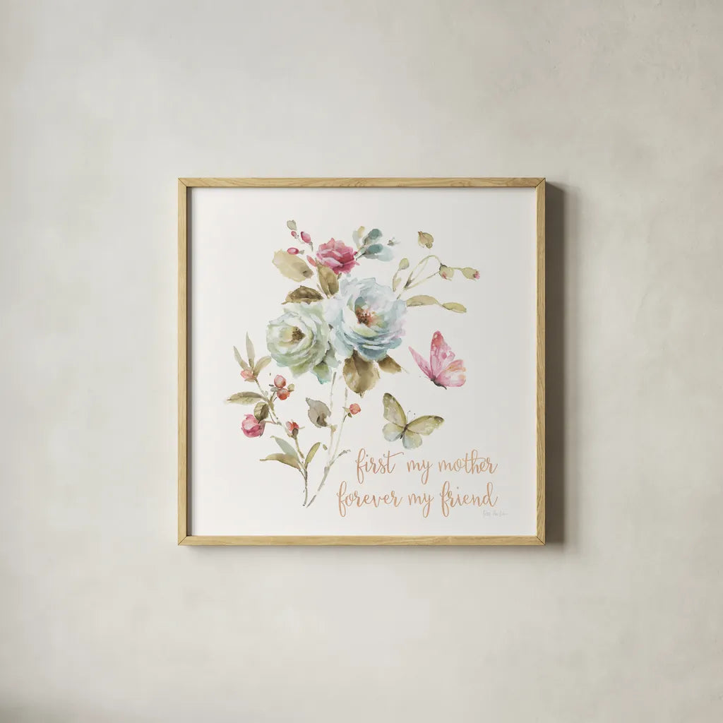 Beautiful Romance VIII Mother by Lisa Audit. Shown in a natural wood glass frame for a timeless modern aesthetic. Available as an archival giclee rolled canvas, fine art paper, or poster print. SKU 41688a.