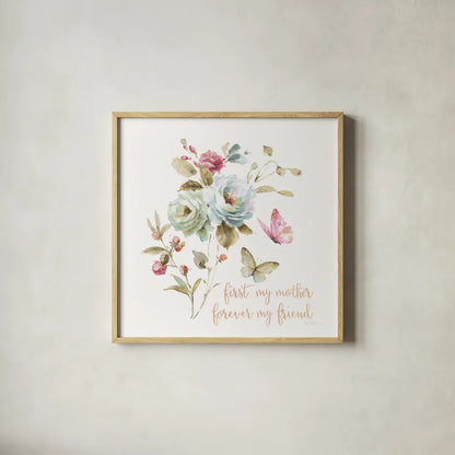 Beautiful Romance VIII Mother by Lisa Audit. Shown in a natural wood glass frame for a timeless modern aesthetic. Available as an archival giclee rolled canvas, fine art paper, or poster print. SKU 41688a.