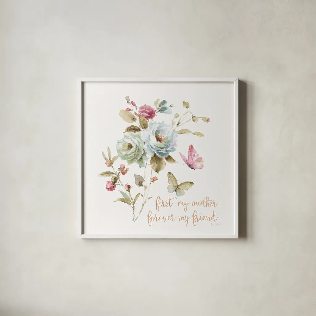 Beautiful Romance VIII Mother by Lisa Audit. Shown in a crisp white glass frame for a clean and minimalist style. Available as an archival giclee rolled canvas, fine art paper, or poster print. SKU 41688a.