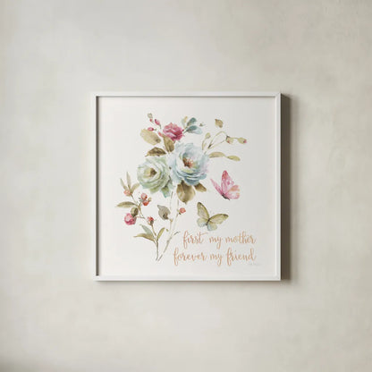 Beautiful Romance VIII Mother by Lisa Audit. Shown in a crisp white glass frame for a clean and minimalist style. Available as an archival giclee rolled canvas, fine art paper, or poster print. SKU 41688a.