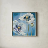 Blue Dance II by Lisa Audit. Shown in a natural wood glass frame for a timeless modern aesthetic. Available as an archival giclee rolled canvas, fine art paper, or poster print. SKU 14784a.