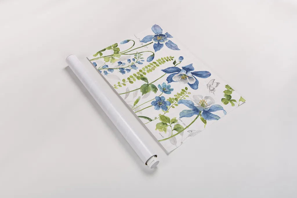 Blue and Green Garden I by Lisa Audit. shown as a rolled paper print. Available as archival giclee rolled canvas, fine art paper, or poster print. SKU 34775i.