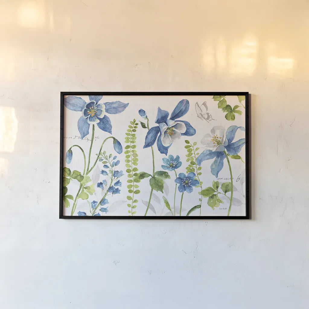 Blue and Green Garden I by Lisa Audit. shown as a paper print in a black flame. Available as a archival giclee rolled canvas, fine art paper, or poster print. SKU 34775i.