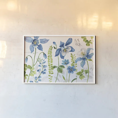 Blue and Green Garden I by Lisa Audit. shown as a paper print in a white frame. Available as a archival giclee rolled canvas, fine art paper, or poster print. SKU 34775i.