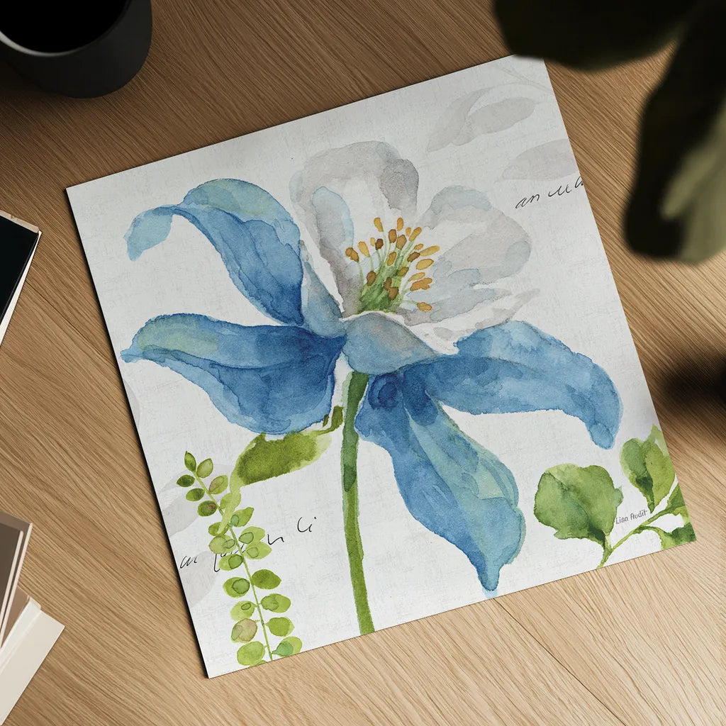 Blue and Green Garden II by Lisa Audit. Shown as a detailed flat fine art print, highlighting archival giclee quality. Available as an archival giclee rolled canvas, fine art paper, or poster print. SKU 34776a.