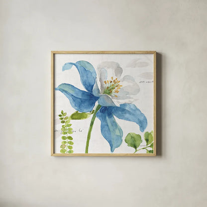Blue and Green Garden II by Lisa Audit. Shown in a natural wood glass frame for a timeless modern aesthetic. Available as an archival giclee rolled canvas, fine art paper, or poster print. SKU 34776a.