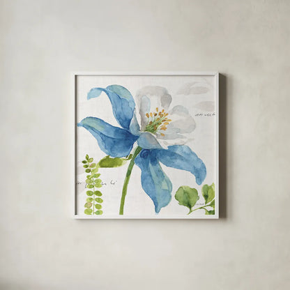 Blue and Green Garden II by Lisa Audit. Shown in a crisp white glass frame for a clean and minimalist style. Available as an archival giclee rolled canvas, fine art paper, or poster print. SKU 34776a.