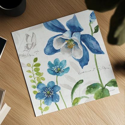 Blue and Green Garden III by Lisa Audit. Shown as a detailed flat fine art print, highlighting archival giclee quality. Available as an archival giclee rolled canvas, fine art paper, or poster print. SKU 34777a.