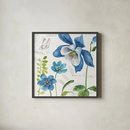 Blue and Green Garden III by Lisa Audit. Shown in a sleek black glass frame for a contemporary gallery look. Available as an archival giclee rolled canvas, fine art paper, or poster print. SKU 34777a.