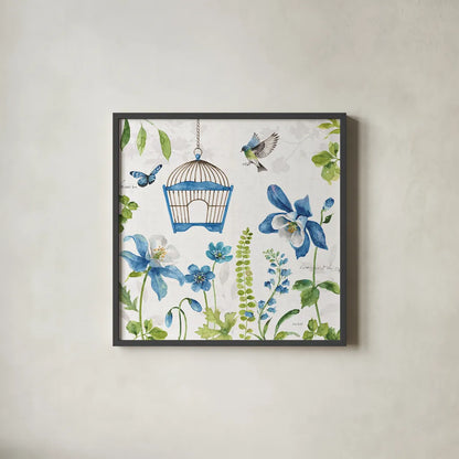 Blue and Green Garden IV by Lisa Audit. Shown in a sleek black glass frame for a contemporary gallery look. Available as an archival giclee rolled canvas, fine art paper, or poster print. SKU 34778a.
