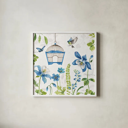 Blue and Green Garden IV by Lisa Audit. Shown in a crisp white glass frame for a clean and minimalist style. Available as an archival giclee rolled canvas, fine art paper, or poster print. SKU 34778a.