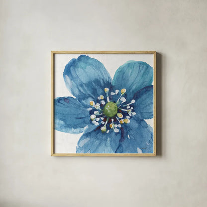 Blue and Green Garden V by Lisa Audit. Shown in a natural wood glass frame for a timeless modern aesthetic. Available as an archival giclee rolled canvas, fine art paper, or poster print. SKU 34784a.