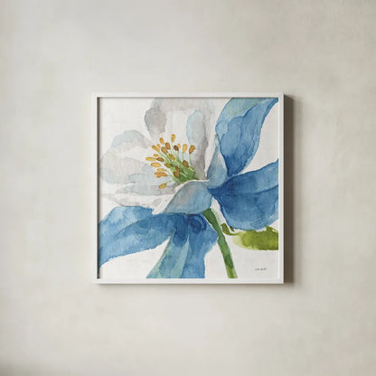 Blue and Green Garden VI by Lisa Audit. Shown in a crisp white glass frame for a clean and minimalist style. Available as an archival giclee rolled canvas, fine art paper, or poster print. SKU 34789a.
