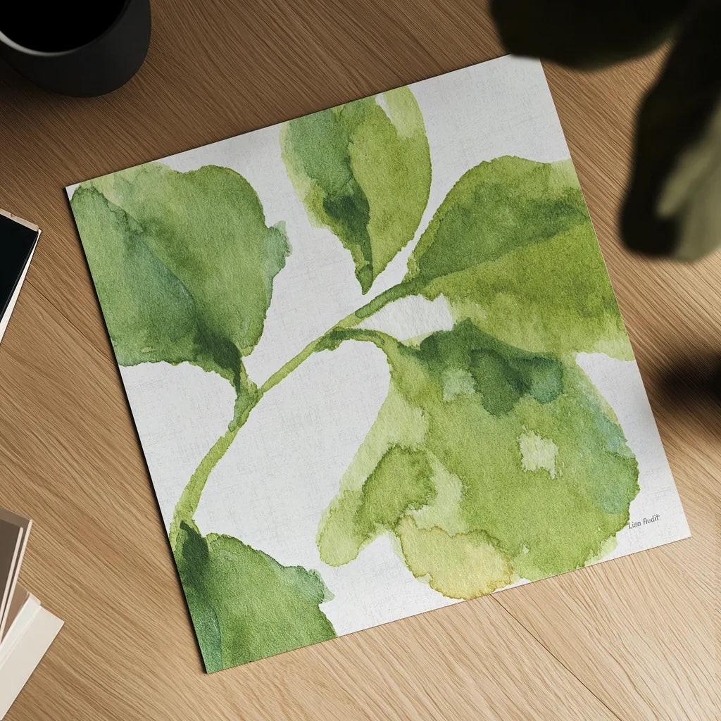 Blue and Green Garden VII by Lisa Audit. Shown as a detailed flat fine art print, highlighting archival giclee quality. Available as an archival giclee rolled canvas, fine art paper, or poster print. SKU 34785a.