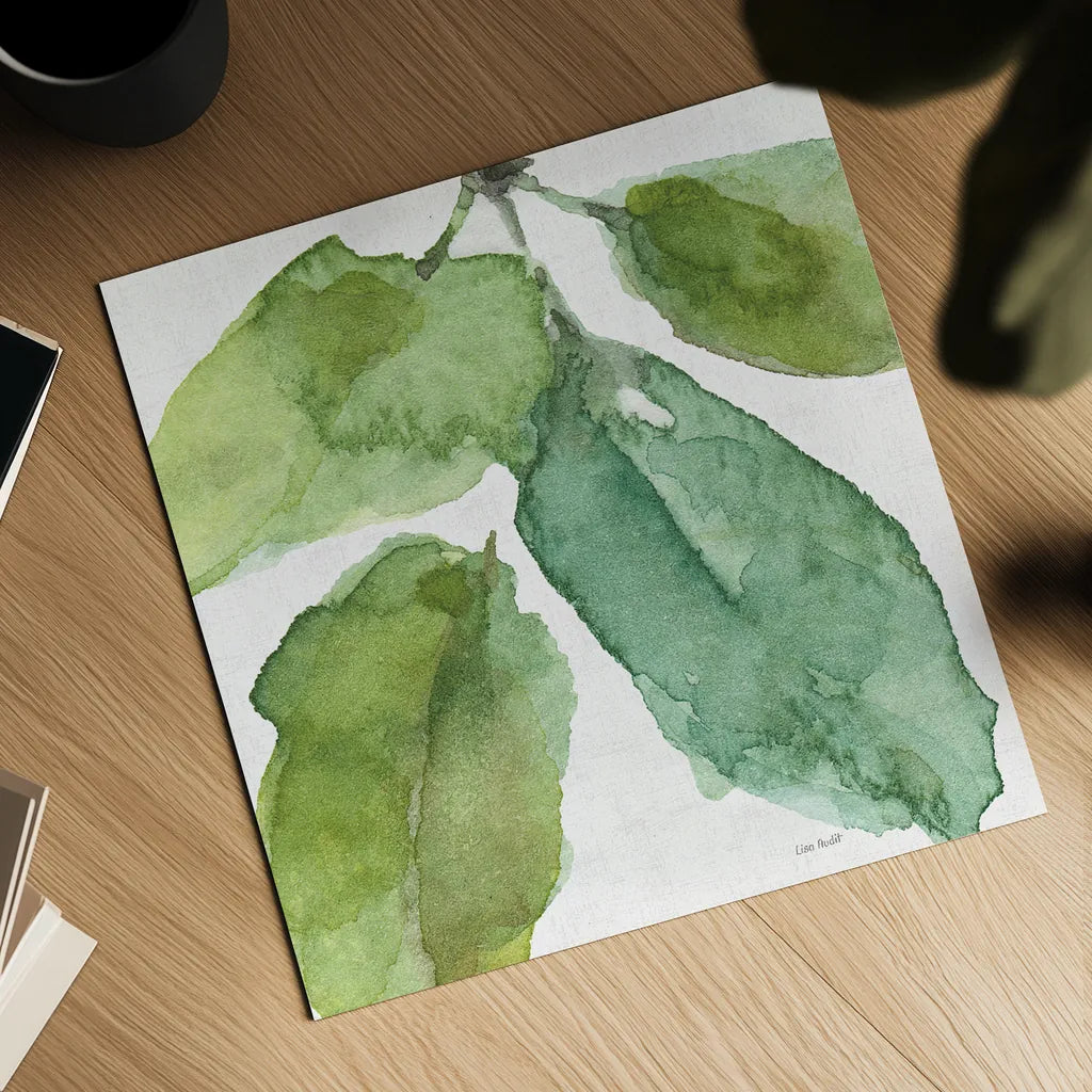 Blue and Green Garden VIII by Lisa Audit. Shown as a detailed flat fine art print, highlighting archival giclee quality. Available as an archival giclee rolled canvas, fine art paper, or poster print. SKU 34787a.