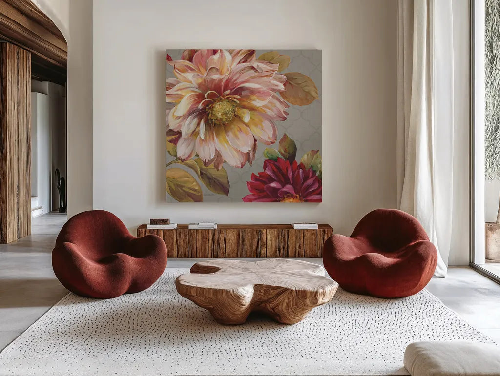 Classically Beautiful III by Lisa Audit. Shown as extra-large giant wall art in a modern living room. Available as an archival giclee rolled canvas, fine art paper, or poster print. SKU 14840a.