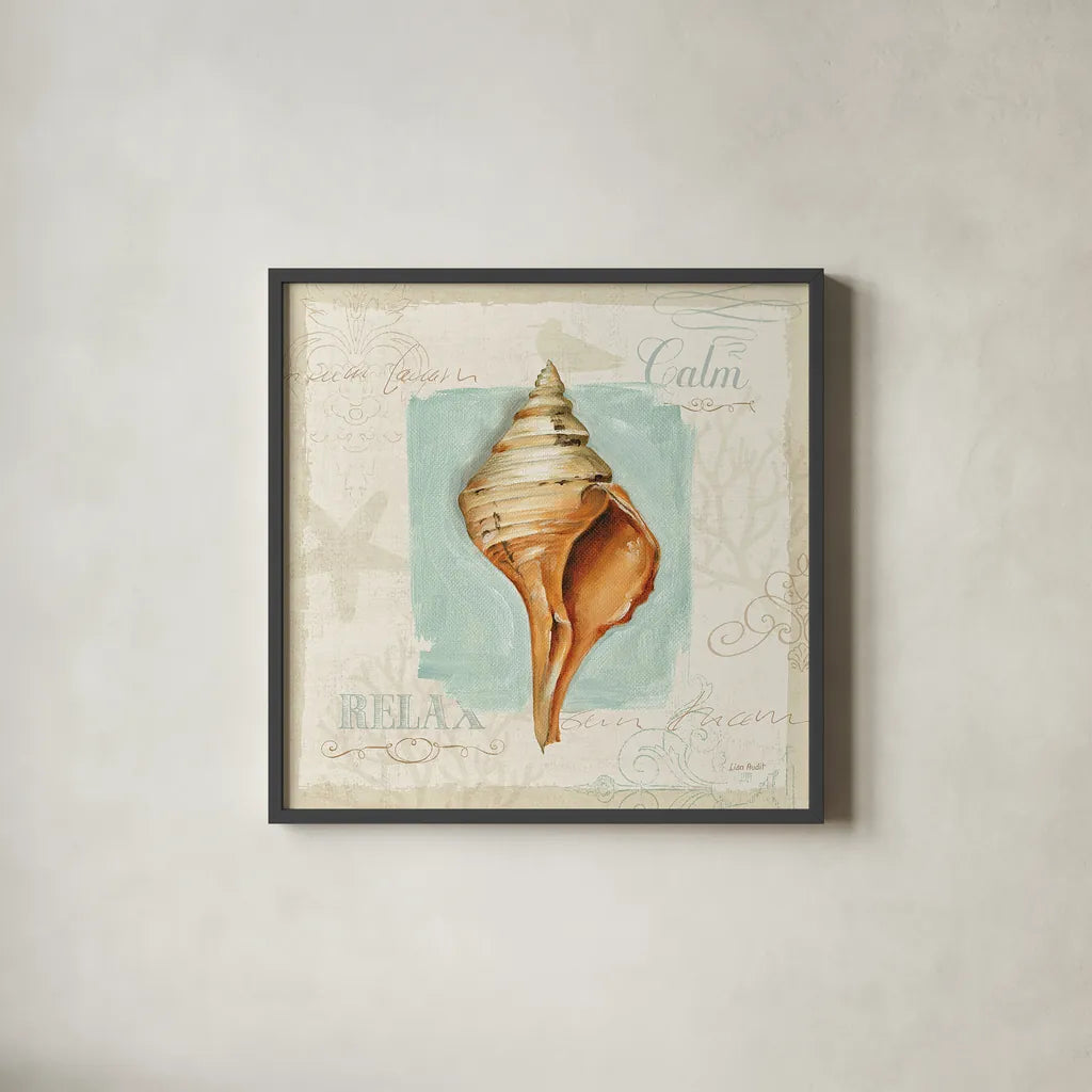 Coastal Jewels I by Lisa Audit. Shown in a sleek black glass frame for a contemporary gallery look. Available as an archival giclee rolled canvas, fine art paper, or poster print. SKU 15230a.