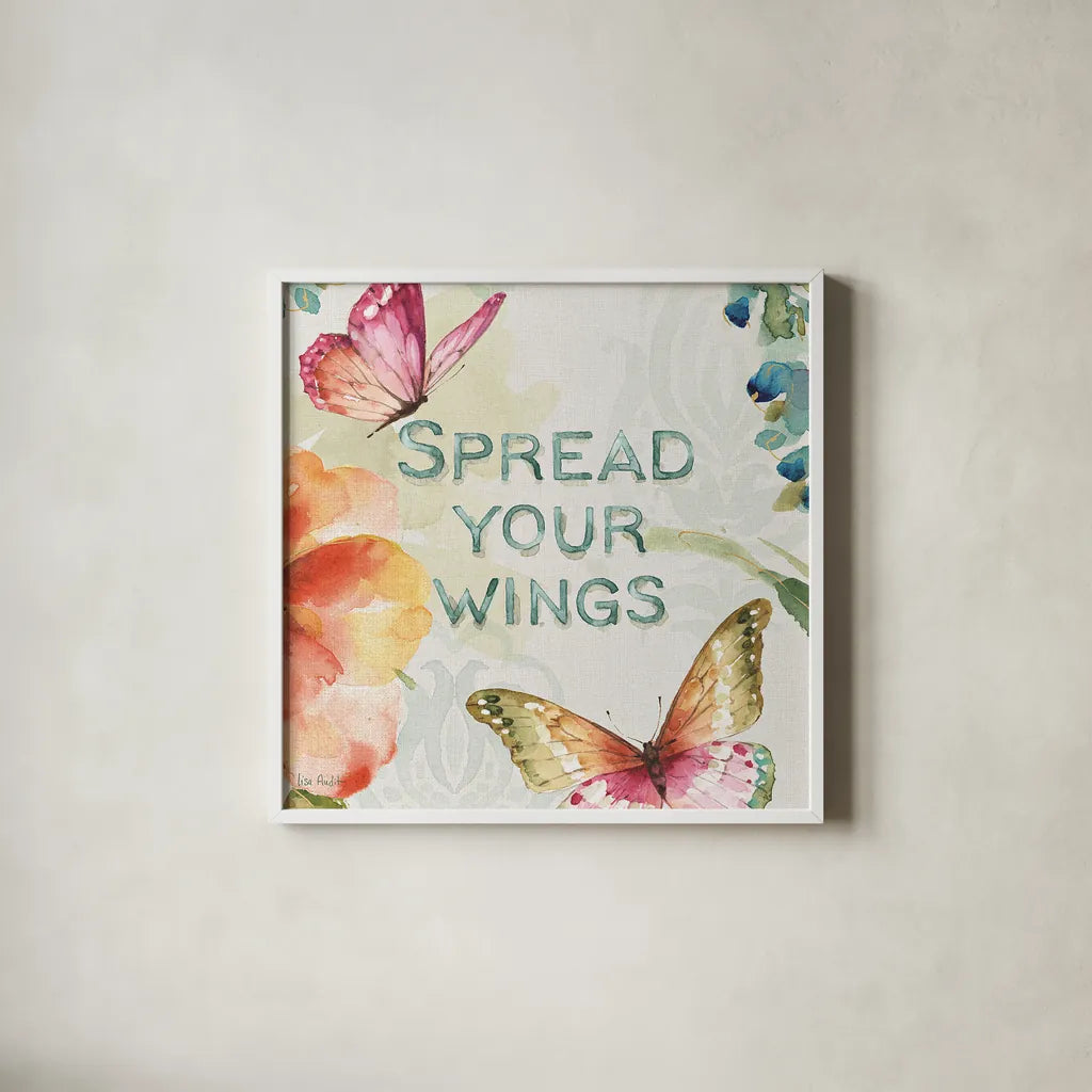 Colorful Breeze II by Lisa Audit. Shown in a crisp white glass frame for a clean and minimalist style. Available as an archival giclee rolled canvas, fine art paper, or poster print. SKU 24151a.