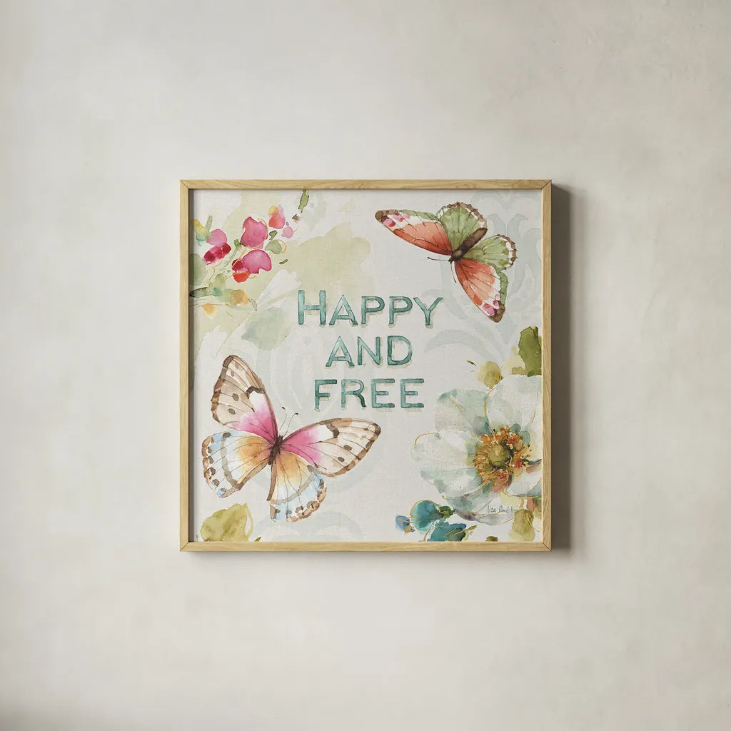 Colorful Breeze III by Lisa Audit. Shown in a natural wood glass frame for a timeless modern aesthetic. Available as an archival giclee rolled canvas, fine art paper, or poster print. SKU 24152a.