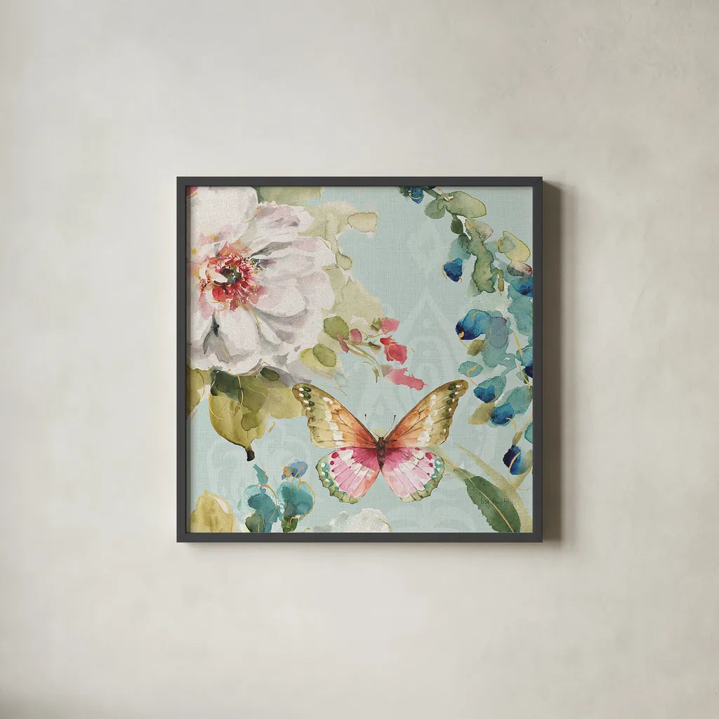 Colorful Breeze IV by Lisa Audit. Shown in a sleek black glass frame for a contemporary gallery look. Available as an archival giclee rolled canvas, fine art paper, or poster print. SKU 24153a.